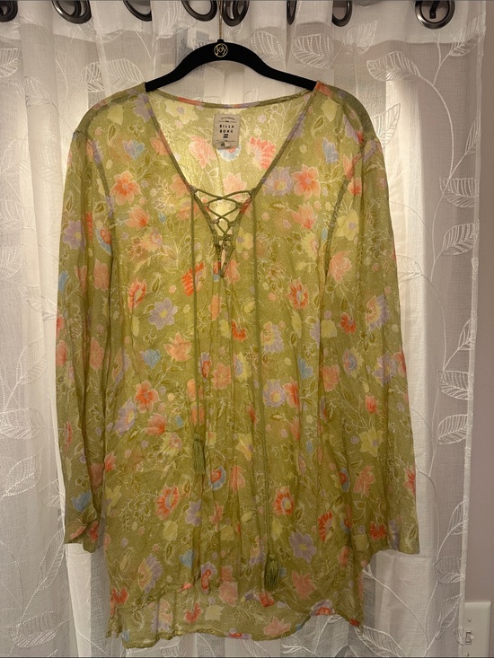 Billabong Other - Billabong Olive Green Floral Lace-Up Swim Coverup